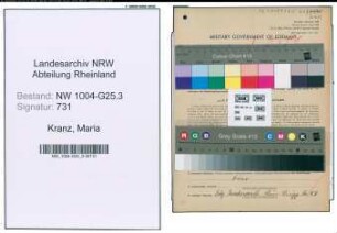 Entnazifizierung Maria Kranz , geb. 27.08.1891 (Kauffrau)