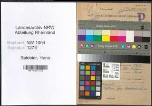 Entnazifizierung Hans Seideler , geb. 12.08.1911 (Kreisinspektor)