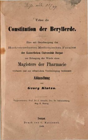 Ueber die Constitution der Beryllerde : Inaug. Diss.