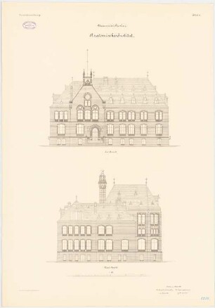 Universität Breslau Medizinische Institute an der Maxstraße. Anatomisches Institut: Südansicht und Nordansicht 1:100