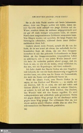Sechster Abend: Vor Gott
