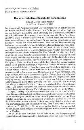 Der erste Schüleraustausch des Johanneums