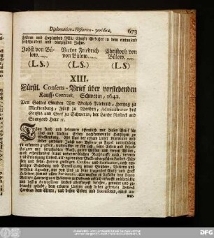 XIII. Fürstl. Consens-Brief über vorstehenden Kauff-Contract. Schwerin, 1642.