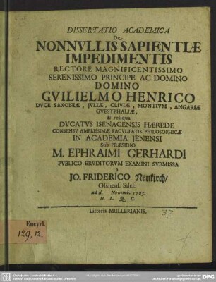 Dissertatio Academica De Nonnullis Sapientiae Impedimentis