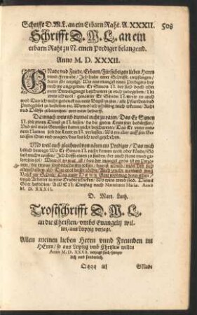 Schrifft D. M. L. an ein erbarn Raht zu N. ...