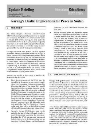 Garang's death : implications for peace in Sudan