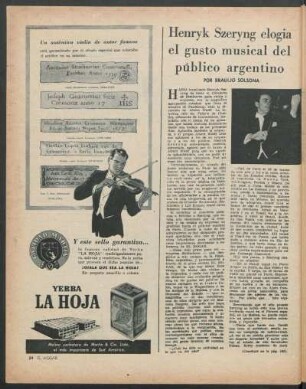 Henryk Szeryng elogia el gusto musical del público argentino
