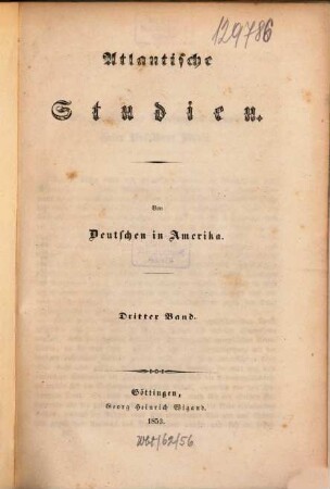 Atlantische Studien : von Deutschen in Amerika. 3. 1853