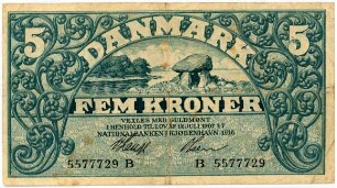 Geldschein, 5 Kroner, 1918