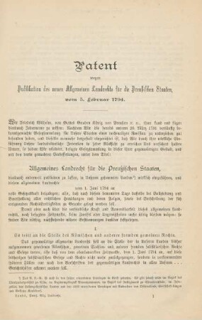 Patent wegen Publikation des neuen Allgemeinen Landrechts für die Preußischen Staaten, vom 5. Februar 1794