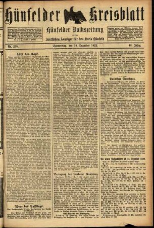 Ausgabe vom Donnerstag, den 14. Dezember 1922.
