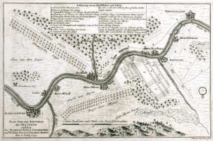 WHK 21 Österreichischer Sukzessionskrieg 1740-1748 bis zum Aachener Frieden: Plan der Schlacht bei Dettingen zwischen den Alliierten und den Franzosen, 27. Juni 1743