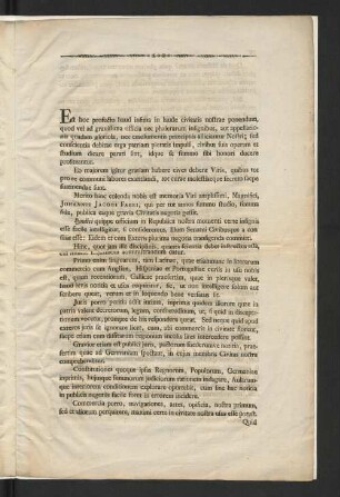 [Viri Magnifici Consultissimi Johannis Jacobi Fabri J.U.D. Reipublicae Hamburgensis Syndici Senioris Qui D.I. Aprilis Anni MDCCC E Mortalibus Excessit Vitae Et Meritorum Recordatio.]