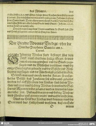 Die Vierdte Advents Predigt, uber die Wort des Propheten Danielis am 9. Capitul