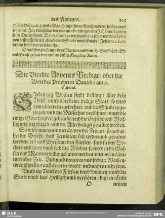 Die Vierdte Advents Predigt, uber die Wort des Propheten Danielis am 9. Capitul