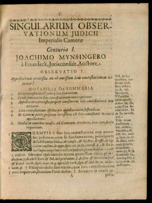 Singularium Observationum Iudicii Imperialis Camerae Centuria I.