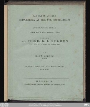 Caroli M. Agrell Supplementa Ad Lex. Syr. Castellianum : Quorum Partem ...