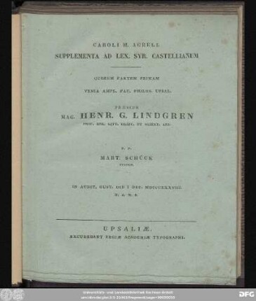 Caroli M. Agrell Supplementa Ad Lex. Syr. Castellianum : Quorum Partem ...
