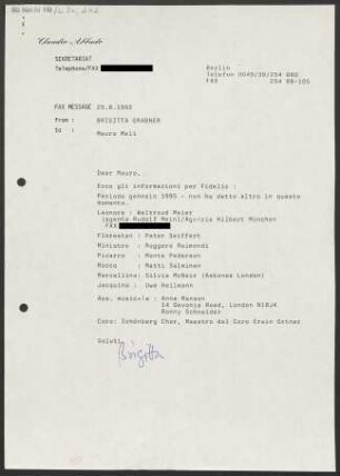 Brief an Mauro Meli, 25.08.1992