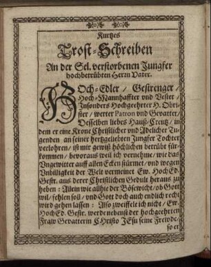 Kurtzes Trost-Schreiben [...]