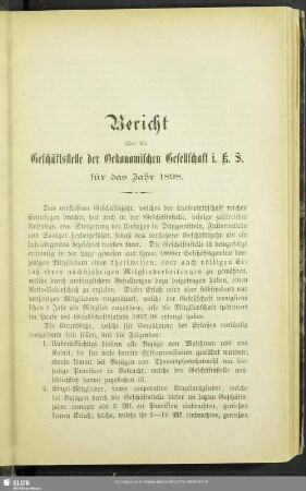 Bericht über die Geschäftsstelle der Oekonomischen Gesellschaft i. K. S. für das Jahr 1898