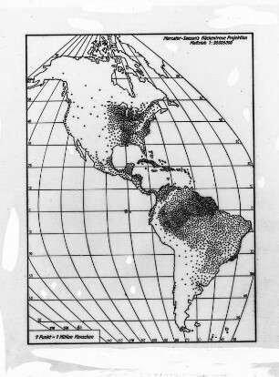Landkarte : Fotografie einer Landkarte der Amerikas, auf der alle Städte mit einer Einwohnerzahl von mehr als einer Million Menschen verzeichnet sind