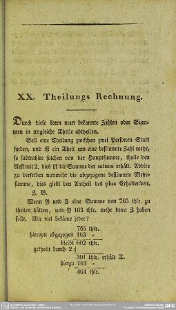 XX. Theilungs Rechnung