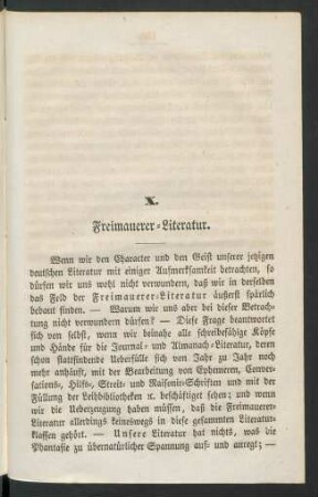 X. Freimaurer-Literatur.