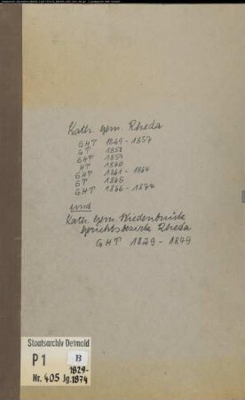 Kirchenbuchduplikat der katholischen Gemeinde Rheda, Kreis Wiedenbrück (GHT 1829-1874) (Gemeinde: Katholische Gemeinde Rheda)