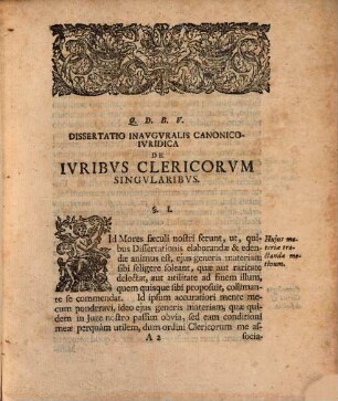 Diss. inaug. canonico-iur. de iuribus clericorum singularibus