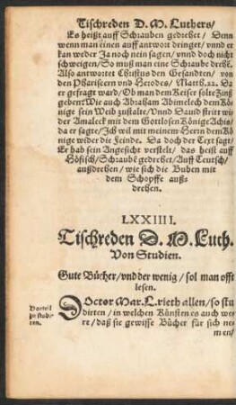 LXXIIII. Tischreden D. M. Luth. Von Studien.