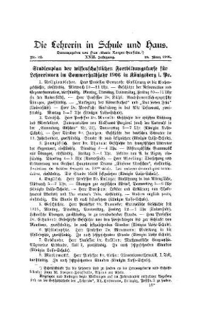 Studienplan der wissenschaftlichen Fortbildungskurse für Lehrerinnen im Sommerhalbjahr 1906 in Königsberg i. Pr.