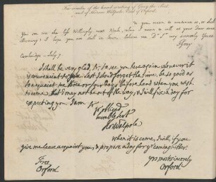 Facsimiles of the hand writing of Gray the Poet and of Horace Walpole. Earl of Oxford