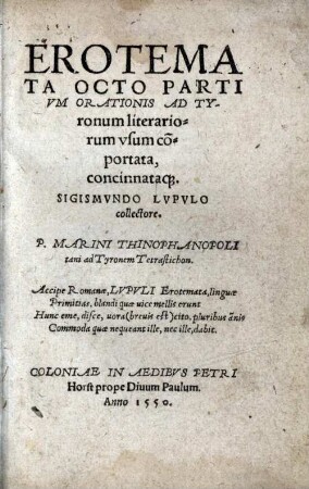 Erotemata octo partium orationis ad tyronum literariorum usum compartata, concinnataque