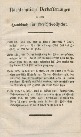Nachträgliche Verbesserungen zu dem Handbuch für Gerichtsvollzieher
