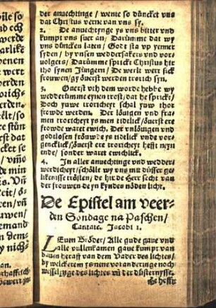 De Epistel am veerden Sondage na Paschen/ Cantate. Jacobi 1. [Euangelion am verden Söndage na Paschen/ Cantat. Johannis 16.]