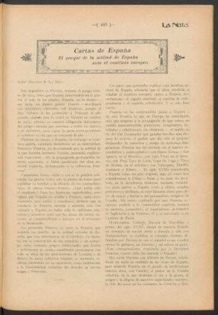 Cartas de España : El porqué de la actitud de España ante el conflicto europeo