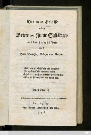 Die neue Heloise oder Briefe von Junie Salisbury