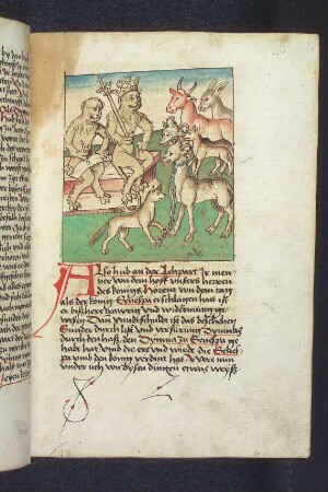 Der Löwe hält Gericht über Dimna, Dimna wird in Ketten vorgeführt; (Kapitel III: Vom Gerichtsverfahren gegen Dimna).