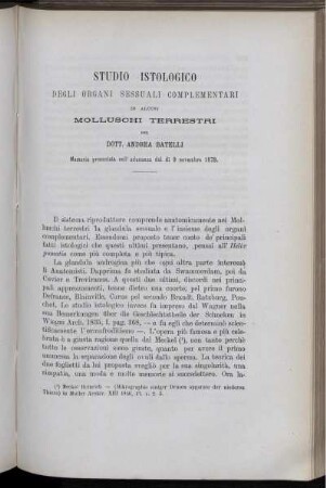 Studio Istologico Degli Organi Sessuali Complementari In Alcuni Molluschi Terrestri