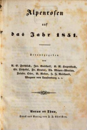 Alpenrosen : auf das Jahr .., 1851