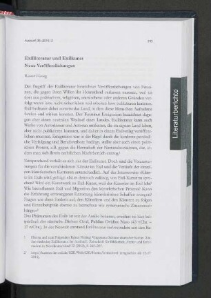Exilliteratur und Exilkunst. Neue Veröffentlichungen.