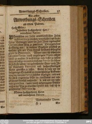 Ein ander Anwerbungs-Schreiben an einen Patron.
