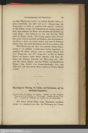 V. Physiologische Wirkung des Coffeins und Theobromins auf den thierischen Organismus