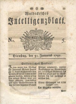 No. 5, Dienstag, den 31. Januarius 1797