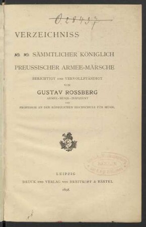 Verzeichniss sämmtlicher Königlich Preussischer Armee-Märsche