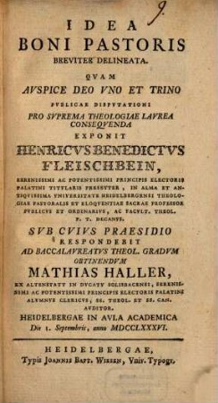 Idea boni pastoris breviter delineata