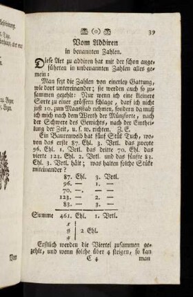 39-54, Benannte Zahlen: Vom Addiren, Subtrahiren, Multipliciren, Dividiren.