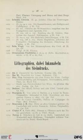 Lithographien, dabei Inkunabeln des Steindrucks (Nr. 1210 - 1317)