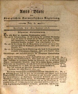 Amtsblatt der Königlichen Churmärkischen Regierung zu Potsdam. 1813